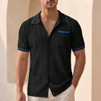 Relaxed Fit Striped Knit Polo Shirt for Men – Stylish Casual Comfort