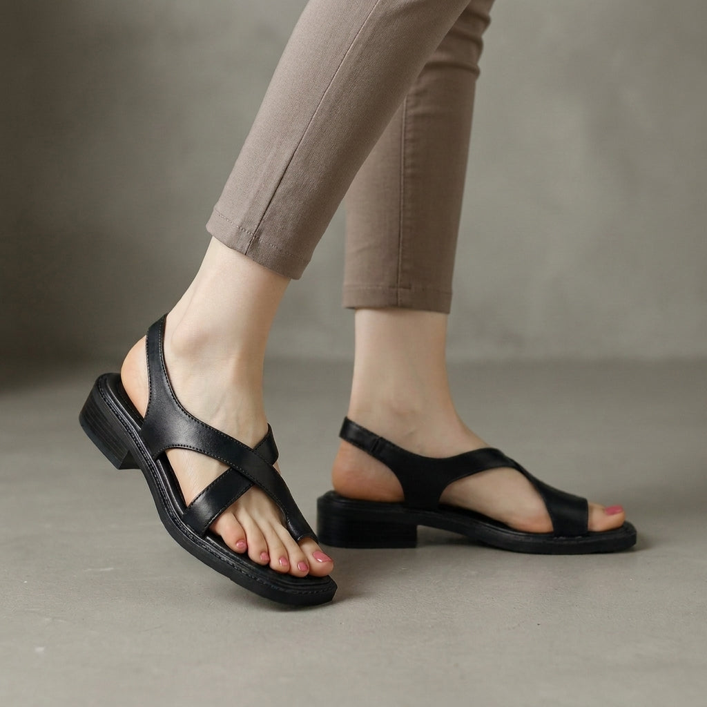 Square Toe Block Heel Criss-Cross Sandals for Women – Stylish & Comfortable Design