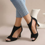 Sculpted Orthopedic Peep-Toe T-Strap Mid-Heel Heels for Women – Supportive & Stylish Comfort