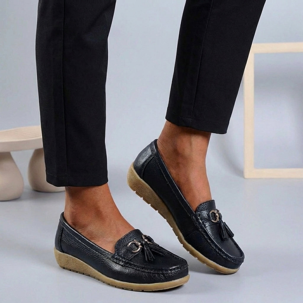 Isla Slip-On Moccasins | Tasseled Topstitching Moccasins