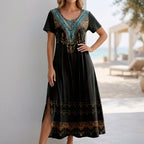 Bohemian A-Line Scoop Neck Maxi Dress for Women – Stylish & Comfortable Vacation Wear