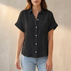 Relaxed Fit Collared Button-Up Shirt for Women – Breathable Casual Comfort