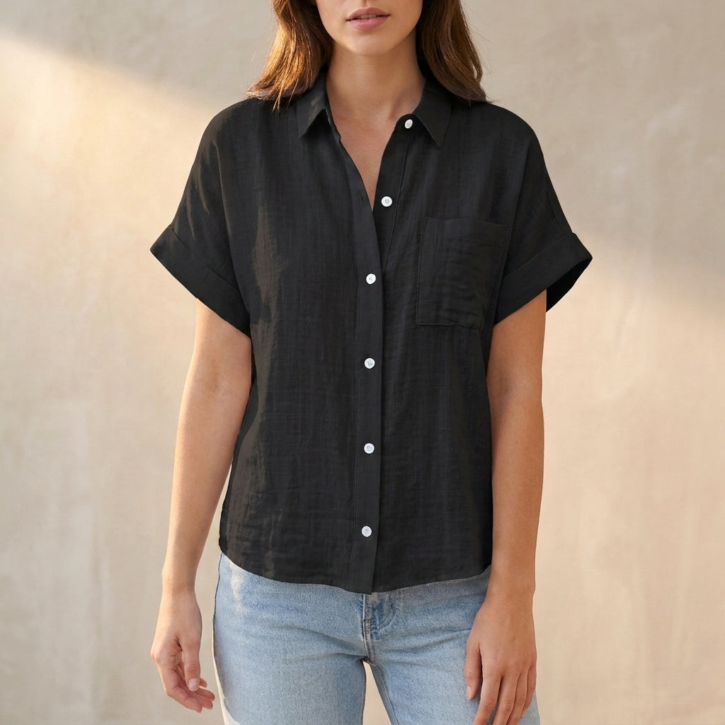 Relaxed Fit Collared Button-Up Shirt for Women – Breathable Casual Comfort