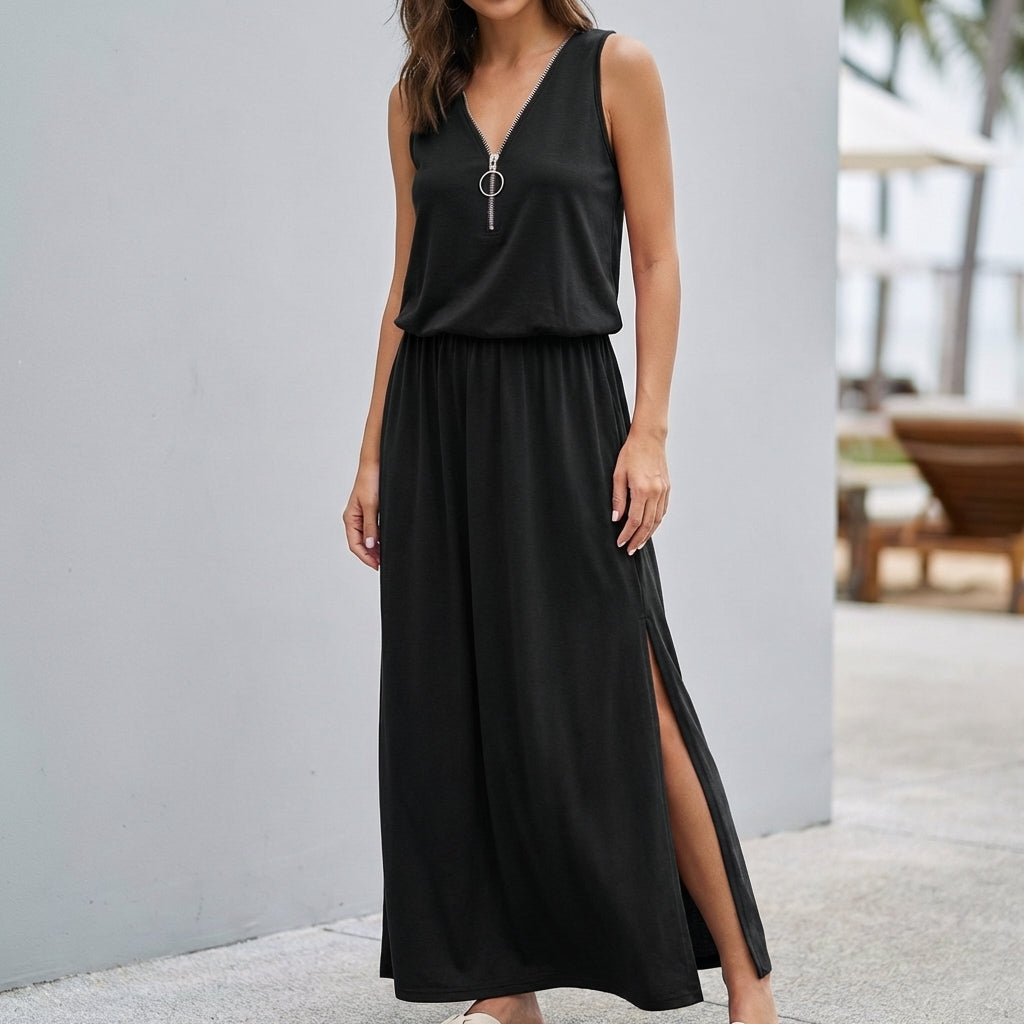 Relaxed Fit Sleeveless V-Neck Maxi Dress for Women – Stylish & Comfortable Design