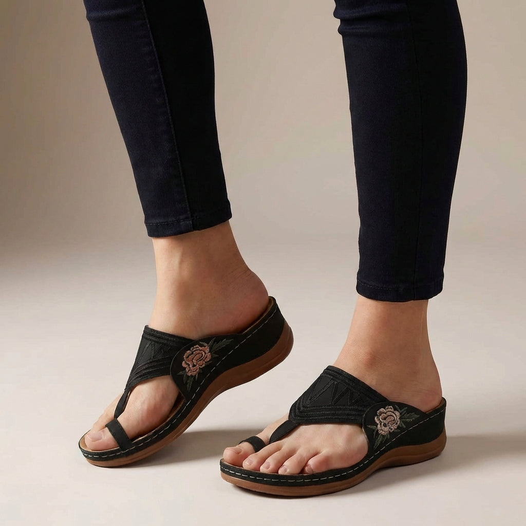 Daisy Orthopedic Wedge Sandals | Floral Embroidered Wedge Sandals