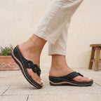 Floral Applique Orthopedic Wedge Thong Sandals for Women – Comfortable Support & Style