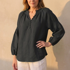 Ruffled Button Front Puff Sleeve Blouse for Women – Elegant Comfortable Design
