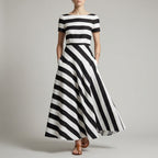 A-Line Ankle-Length Striped Maxi Dress with Pockets for Women – Stylish & Comfortable