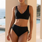 Wrap V-Neck Bikini Top And Ruched Side-Tie High-Waist Bikini Bottom Set for Women – Flattering & Adjustable Fit
