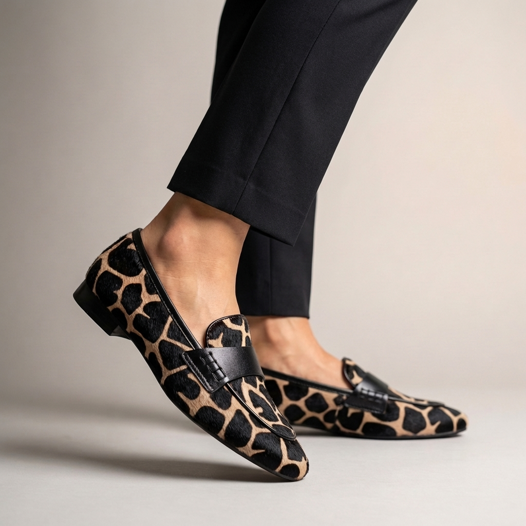 Almond Toe Animal Print Slip-On Loafers for Women – Stylish & Comfortable