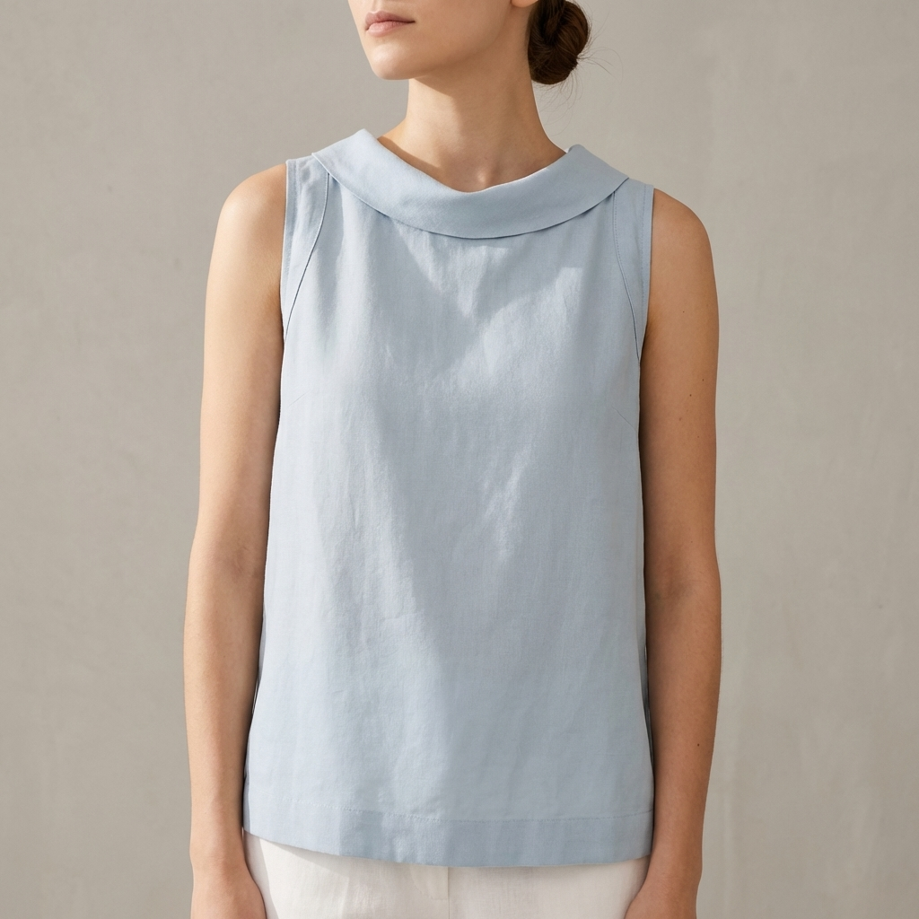 Relaxed Fit Roll Collar Sleeveless Top for Women – Stylish Smart Casual Comfort
