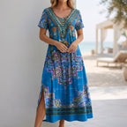 Bohemian A-Line Scoop Neck Maxi Dress for Women – Stylish & Comfortable Vacation Wear