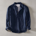 Relaxed Fit Stand Collar Henley Shirt for Men – Casual Comfort & Style