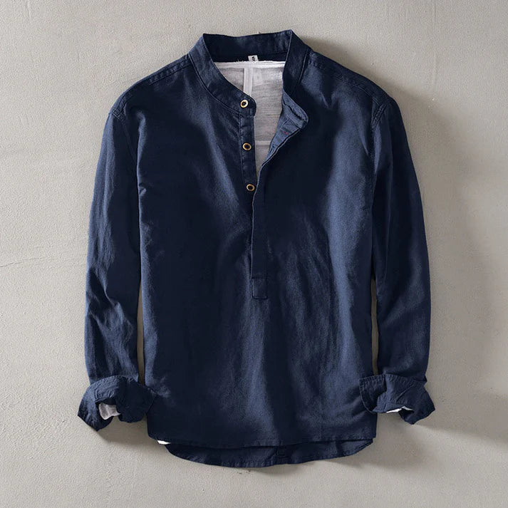 Relaxed Fit Stand Collar Henley Shirt for Men – Casual Comfort & Style