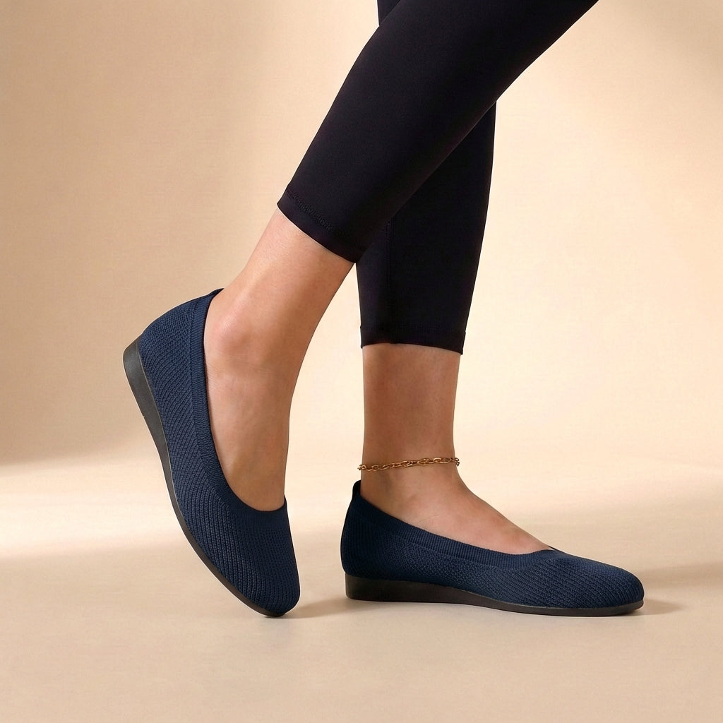 Knit Round Toe Slip-On Ballet Flats for Women – Breathable & Comfortable Design