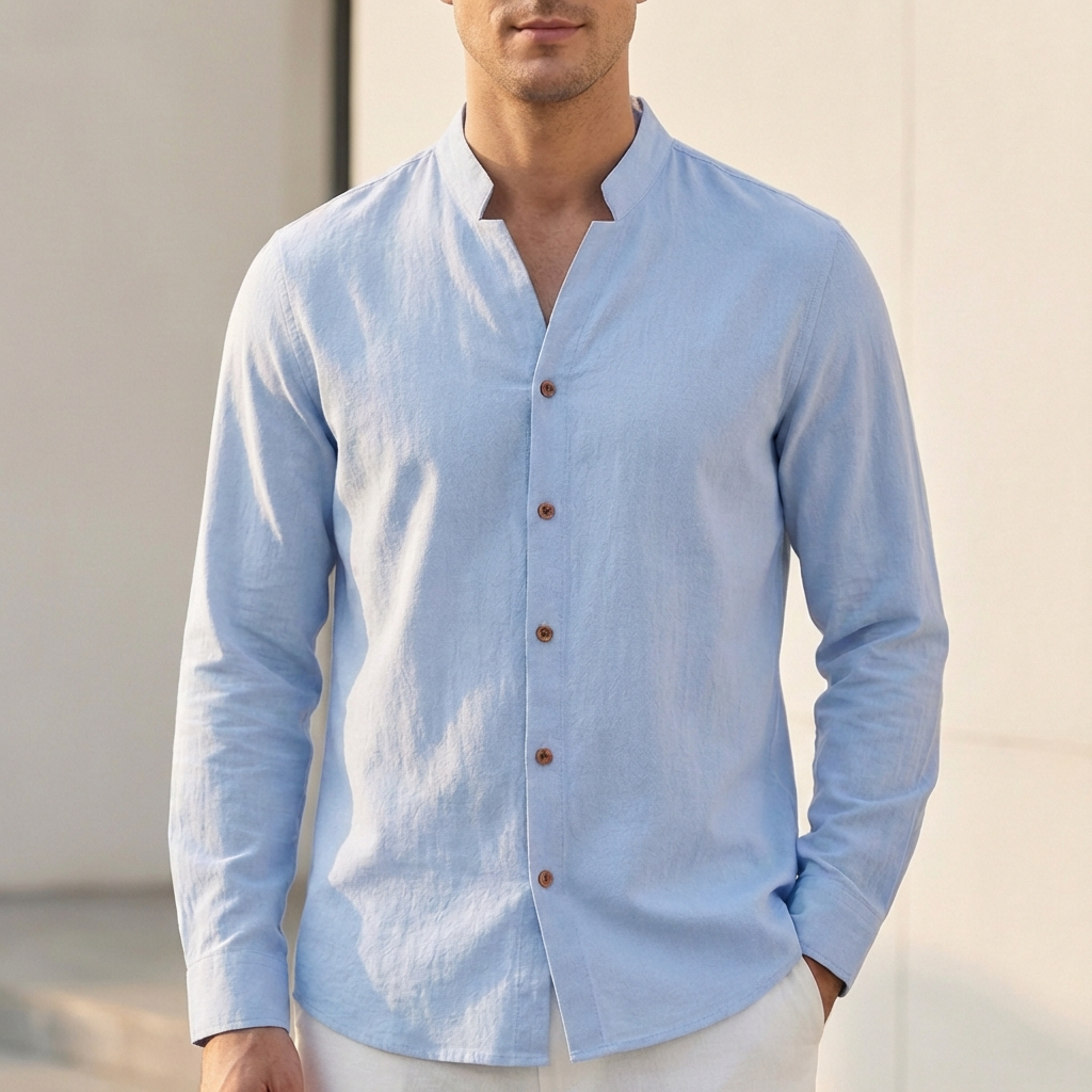 Arthur Relaxed Fit Shirt | Band Collar Long Sleeve Shirt
