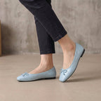 Ivy Quilted Square Toe Bow Detail Ballet Flats | Slip-On Ballet Flats