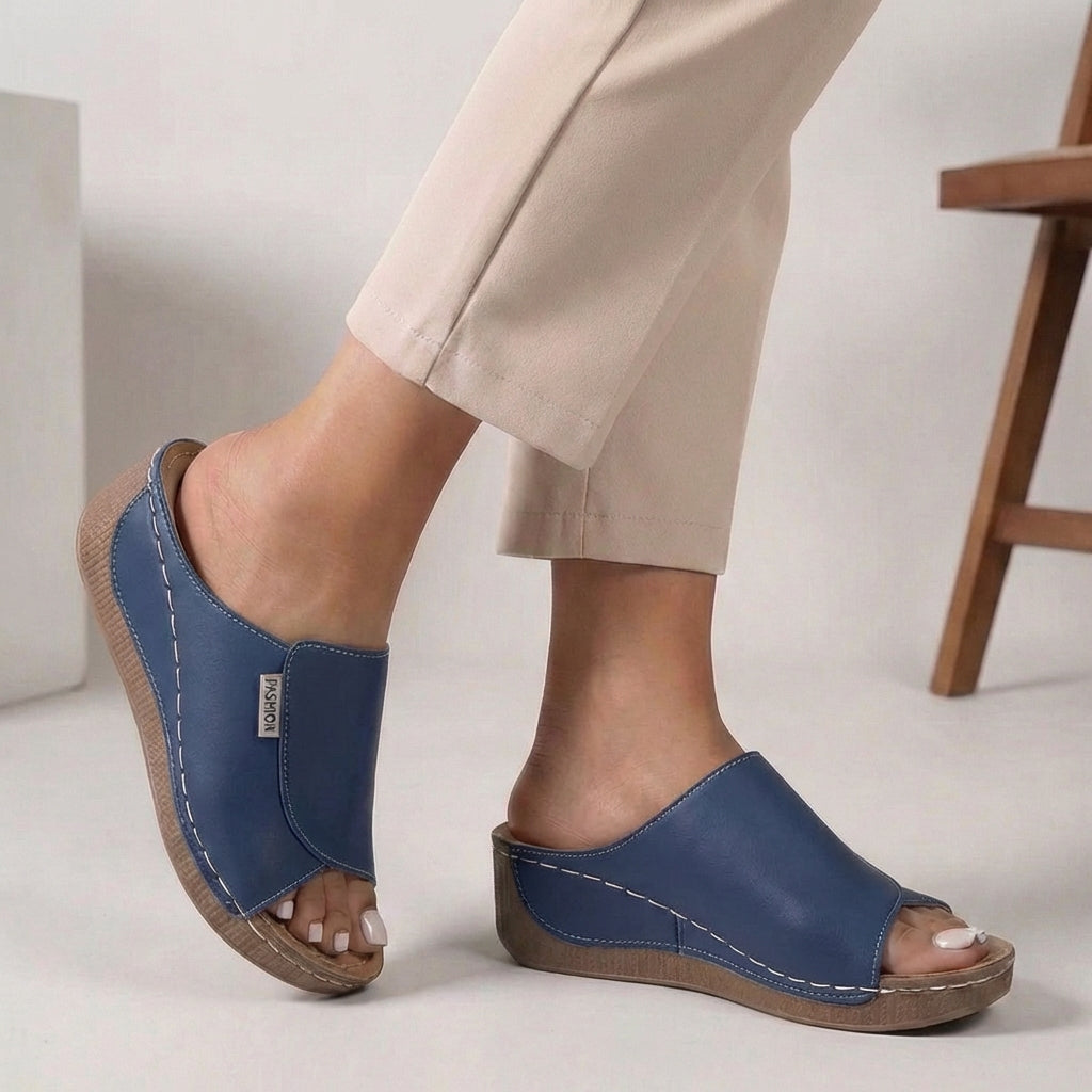 Isabella Orthopedic Wedge Heel Open Toe Slippers | Slip-On Stitching Open Toe Slippers