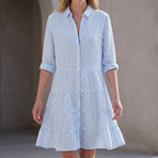 Isla Relaxed Fit Shirt Dress | Striped Button Front Shirt Dress
