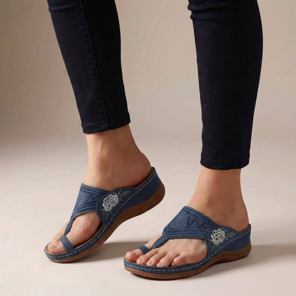 Daisy Orthopedic Wedge Sandals | Floral Embroidered Wedge Sandals