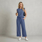 Relaxed Fit Muscle Tank and Wide-Leg Cropped Trousers Set for Women – Comfortable Casual Style
