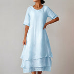 Layered Asymmetrical Hem Midi Dress for Women – Elegant Casual Comfort