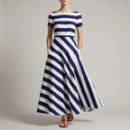 A-Line Ankle-Length Striped Maxi Dress with Pockets for Women – Stylish & Comfortable
