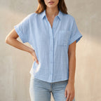 Relaxed Fit Collared Button-Up Shirt for Women – Breathable Casual Comfort