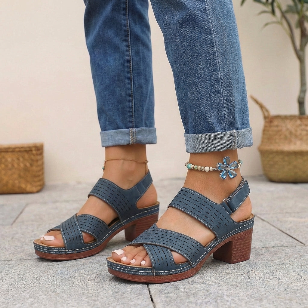 Sienna Orthopedic Platform Block Heel Sandals | Open Toe Cut Out Sandals