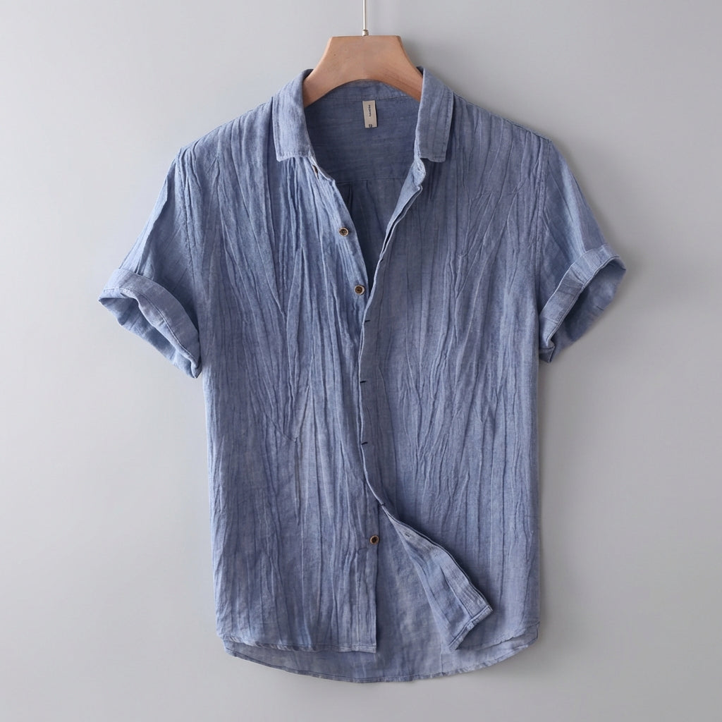 Relaxed Fit Crinkled Button-Up Shirt for Men – Casual Comfort & Style