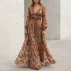 Embroidered Belted A-Line Collared Maxi Dress for Women – Elegant Casual Style