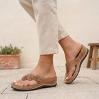 Floral Applique Orthopedic Wedge Thong Sandals for Women – Comfortable Support & Style