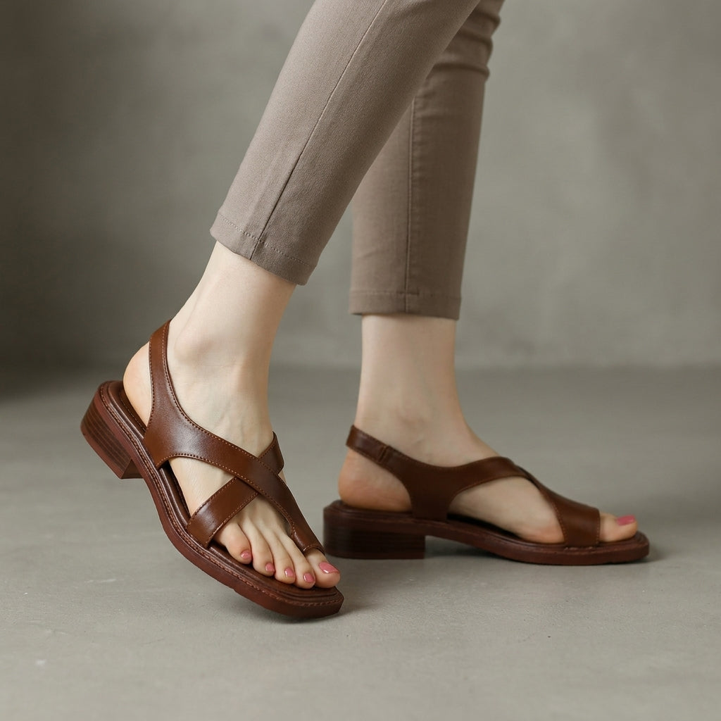 Square Toe Block Heel Criss-Cross Sandals for Women – Stylish & Comfortable Design