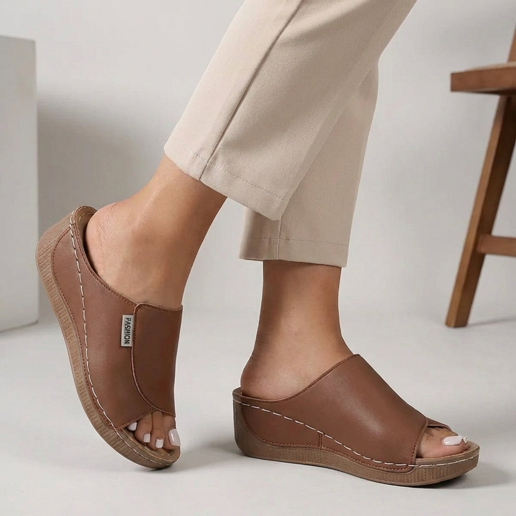 Isabella Orthopedic Wedge Heel Open Toe Slippers | Slip-On Stitching Open Toe Slippers
