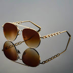 Chain Link Metallic Frame Aviator Sunglasses for Women – Stylish & Timeless