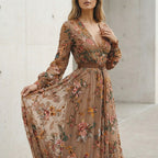 Embroidered Belted A-Line Collared Maxi Dress for Women – Elegant Casual Style