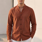 Arthur Relaxed Fit Shirt | Band Collar Long Sleeve Shirt