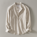 Relaxed Fit Band Collar Shirt for Men – Breathable Casual Comfort