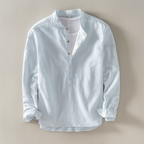 Relaxed Fit Band Collar Shirt for Men – Breathable Casual Comfort