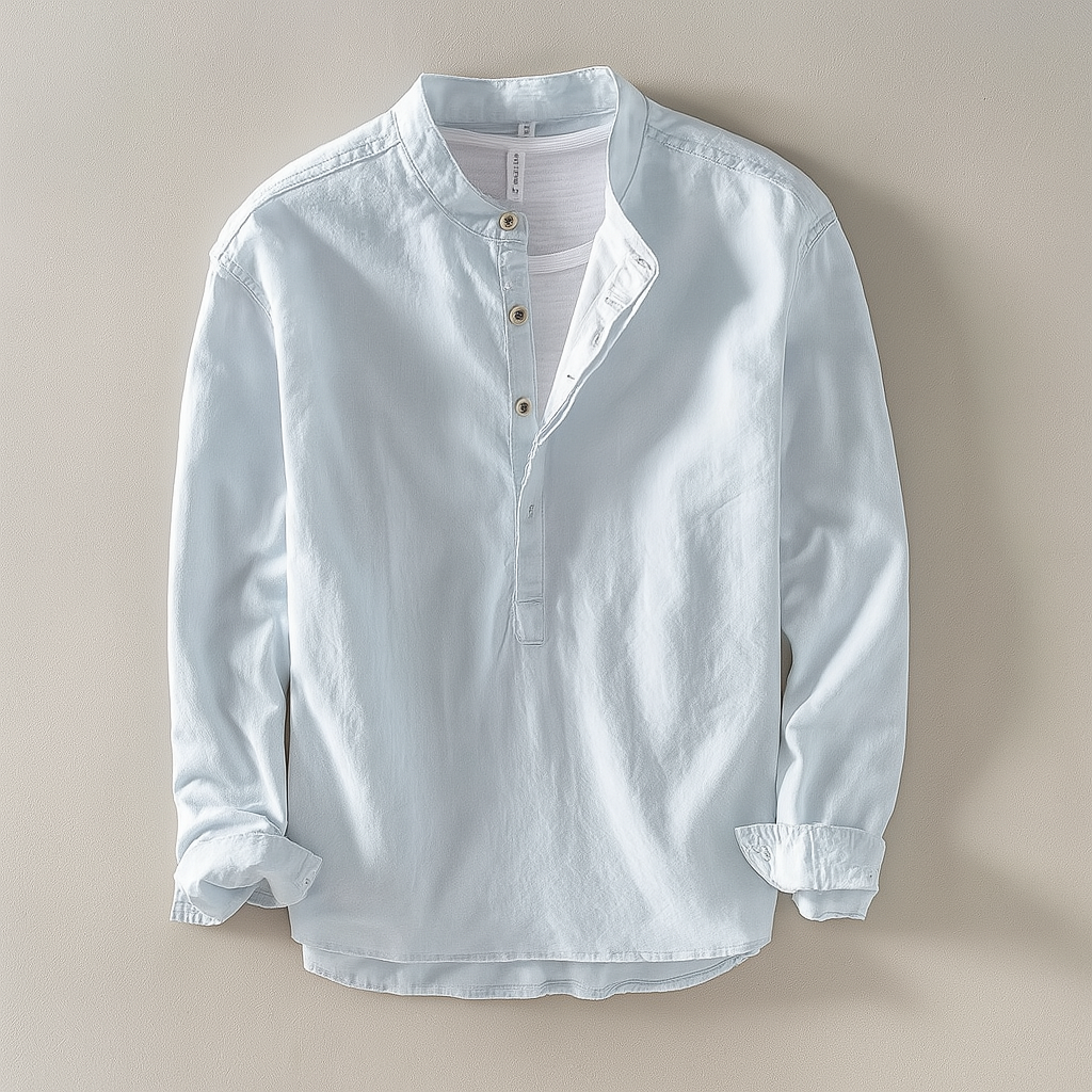 Relaxed Fit Band Collar Shirt for Men – Breathable Casual Comfort