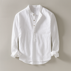 Relaxed Fit Band Collar Shirt for Men – Breathable Casual Comfort