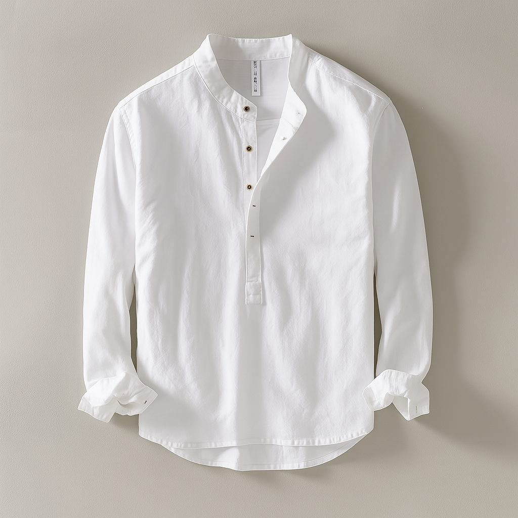 Relaxed Fit Band Collar Shirt for Men – Breathable Casual Comfort