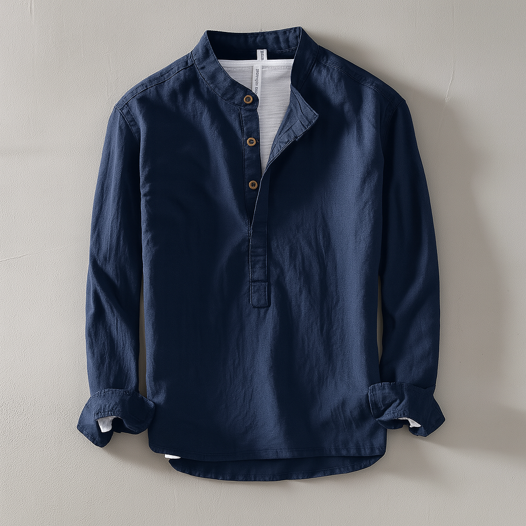 Relaxed Fit Band Collar Shirt for Men – Breathable Casual Comfort