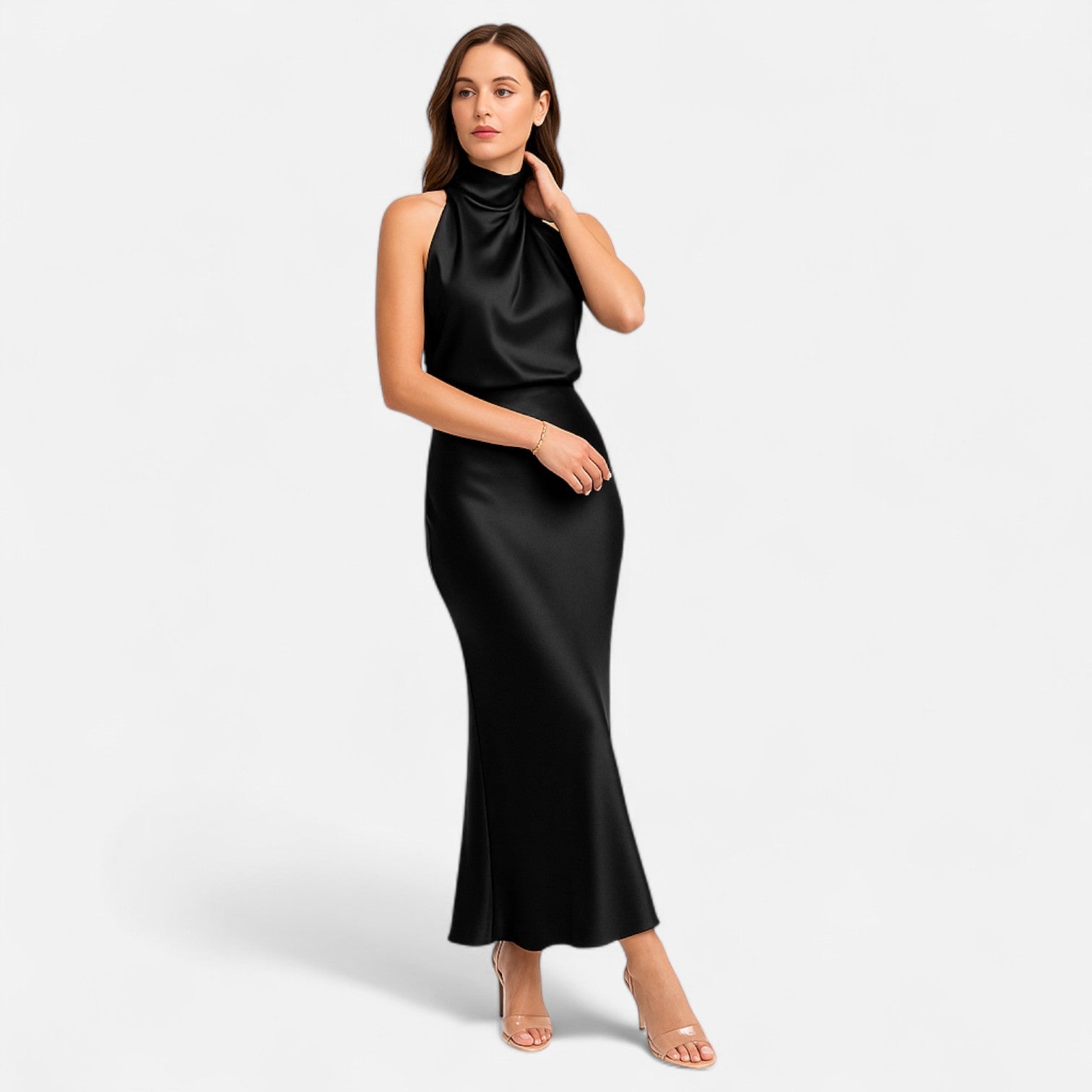 Isla Draped Halter Maxi Dress | Sleeveless Solid Dress
