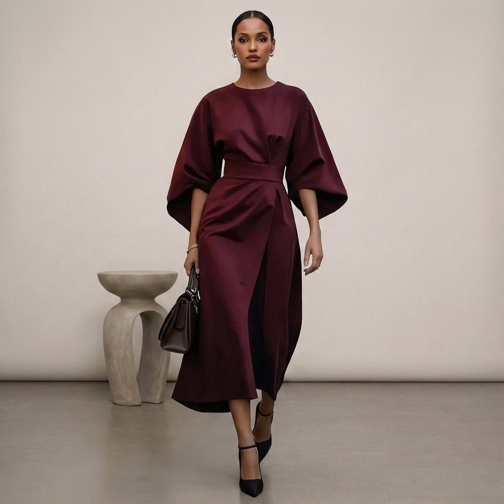 Olivia Batwing Sleeve Wrap Front Belted Maxi Dress | Slit Dress