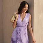 Thea Pleated A-Line Maxi Dress | V-Neck Balloon Sleeve Dress