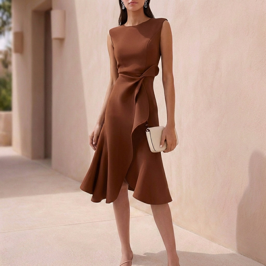Isla A-Line Dress | Crewneck Sleeveless Midi-Length Dress