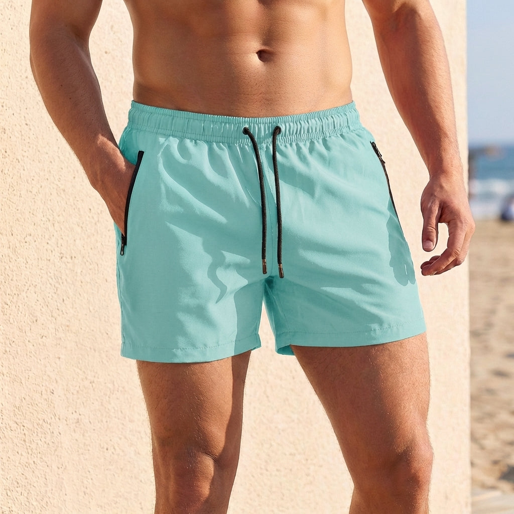 Regular Fit Drawstring Waist Short Swim Trunks for Men – Athletic Comfort & Support