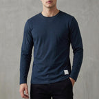 Archie Regular Fit Long Sleeve T-Shirt | Solid Crewneck Ribbed Collar T-Shirt