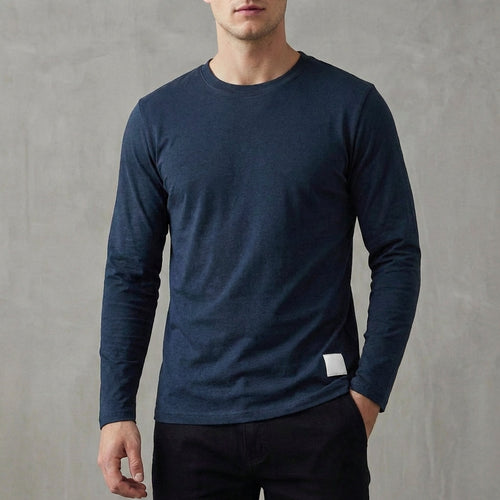 Archie Regular Fit Long Sleeve T-Shirt | Solid Crewneck Ribbed Collar T-Shirt